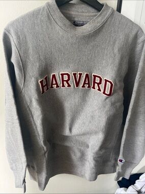 Champion Gray Crewneck Sweatshirt with Maroon Harvard Appliqué
